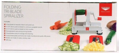 Paderno World Cuisine Folding Tri-Blade Spiralizer Disassembles For Easy Storage