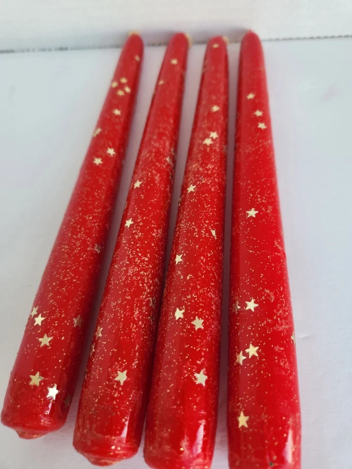 Juego de 4 velas de Navidad de invierno vintage con estrellas brillantes doradas con tracción trasera  Foto 4 de 4
