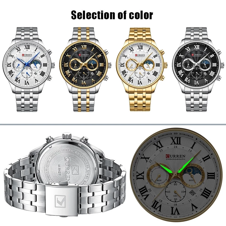 CURREN мужчин часы из нержавеющей стали хронограф наручные часы мужской календарь часы - Изображение 4 из 4