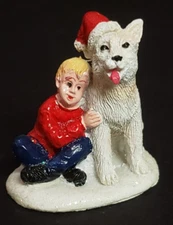 NEW FG Square Christmas Village Boy & Dog Santa Hat Like Lemax Holiday Time