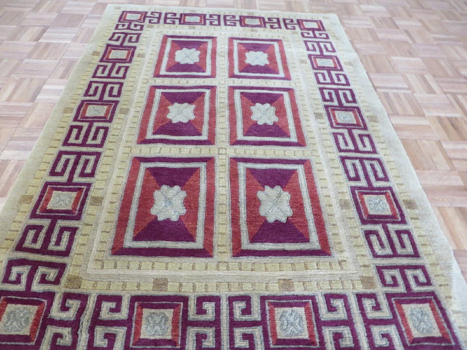 Alfombra oriental tibetana moderna geométrica anudada a mano 4 x 6 G7560 Foto 2 de 4