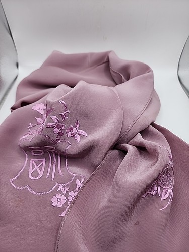 Vintage Scarf Purple Embroidered 1950s Unsigned No Tag Oblong 14.5" By 46" - Picture 15 of 18