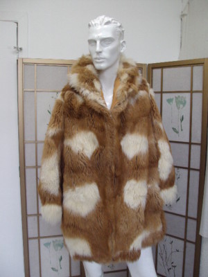 EXCELLENT LIGHT BROWN & WHITE LAMB FUR COAT JACKET PARKA MAN MEN SZ 40 MEDIUM