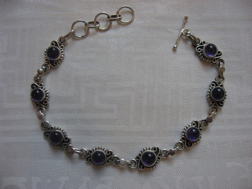 Pulsera Achara de Plata Tibetana de Amatista, Granate, Turquesa o Perla India - Imagen 3 de 12