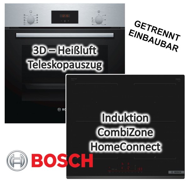 Herdset Bosch Einbau-Backofen + Induktionskochfeld Directselect Autark 60Cm Neu-image