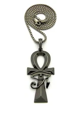 Egyptian Hematite Ankh Cross Pendant 24" Various Chain Hip Hop Necklace XYP1HE