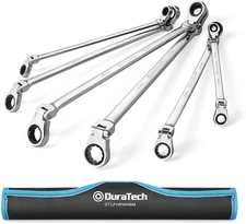 Double Box End Ratcheting Wrench Set Flex Head 6pc Metric 8-19mm Mechanics Tool