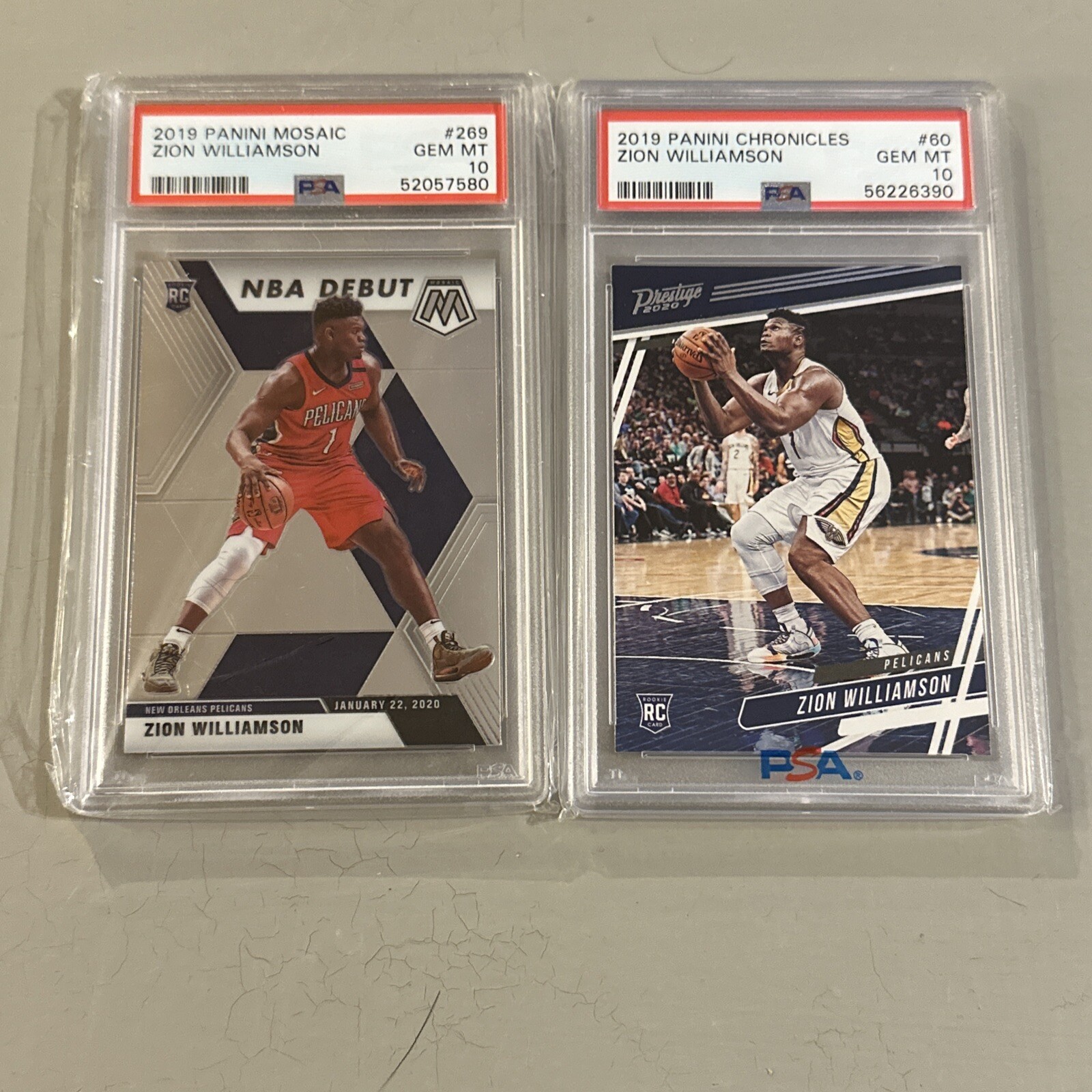 2019 PANINI MOSAIC ZION WILLIAMSON #269 NBA DEBUT & Chronicles ROOKIE RC PSA 10