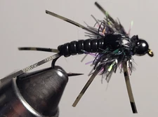 Stonefly Nymph BLACK Bead Head Rubber Leg Size 8 (per 3)