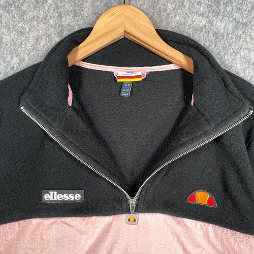 Ellesse Fleece Womens 12 Black Pink Spell Out Logo Gorpcore Casual Jumper Top - Picture 7 of 17