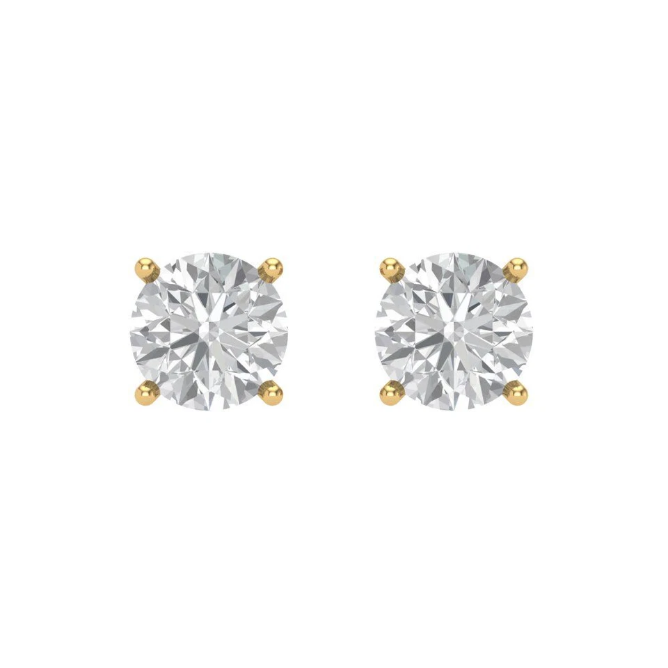 1.5 ct Round Cut Solitaire Stud anniversary Earrings 14k Yellow solid Gold - Image 3 of 4