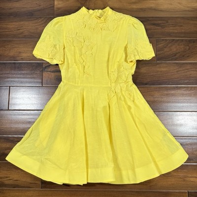 Antonio Melani Women s Size 10 Yellow Floral Appliqué Iris Linen Mini Dress