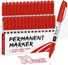 Permanent Markers Ultra Fine Tip, 30 Pack Red Quick-Drying and Fade-Resistant Pe