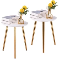Round Side Table Set of 2, White Nightstand Coffee End Table for Living Room,...