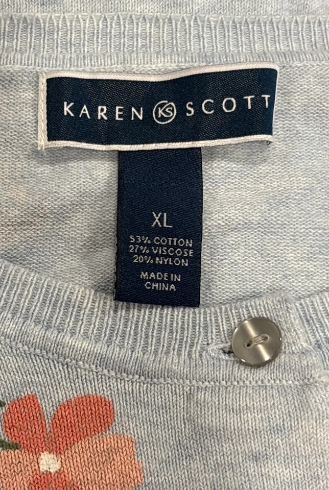 Cárdigan Suéter Para Mujer Karen Scott XL Floral Abotonado Pintado a Mano Femenino Foto 4 de 4