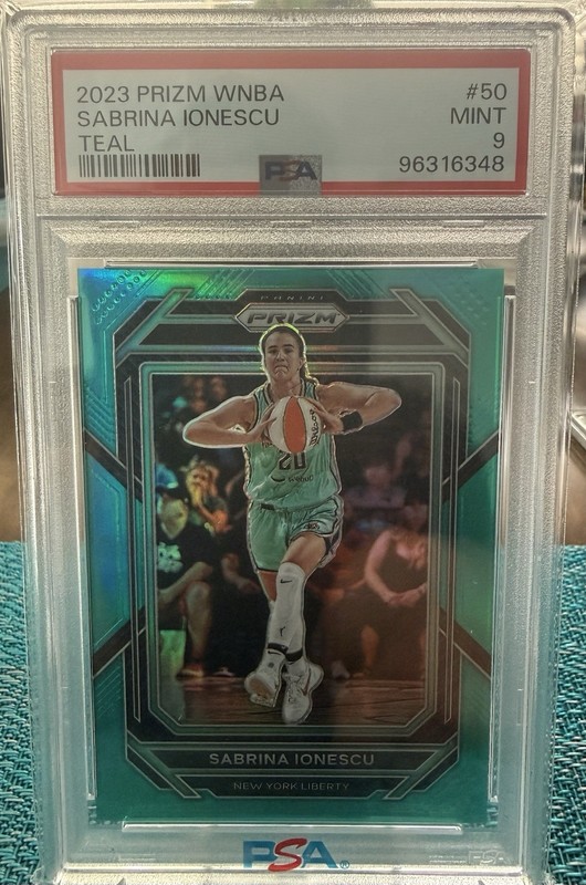 2023 Panini Prizm WNBA Sabrina Ionescu #50 Teal /49 PSA 9 Mint! Low Pop