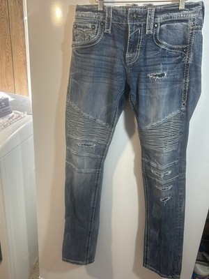 Rock Revival Men's Jeans 32 Inseam 33 Novert Biker Distressed