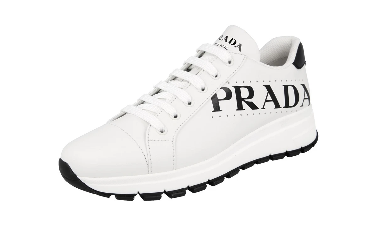 PRADA Leder PRAX Logo Sneaker Schuhe - 1E597M - Weiss Schwarz - NEU - 41 UK 8
