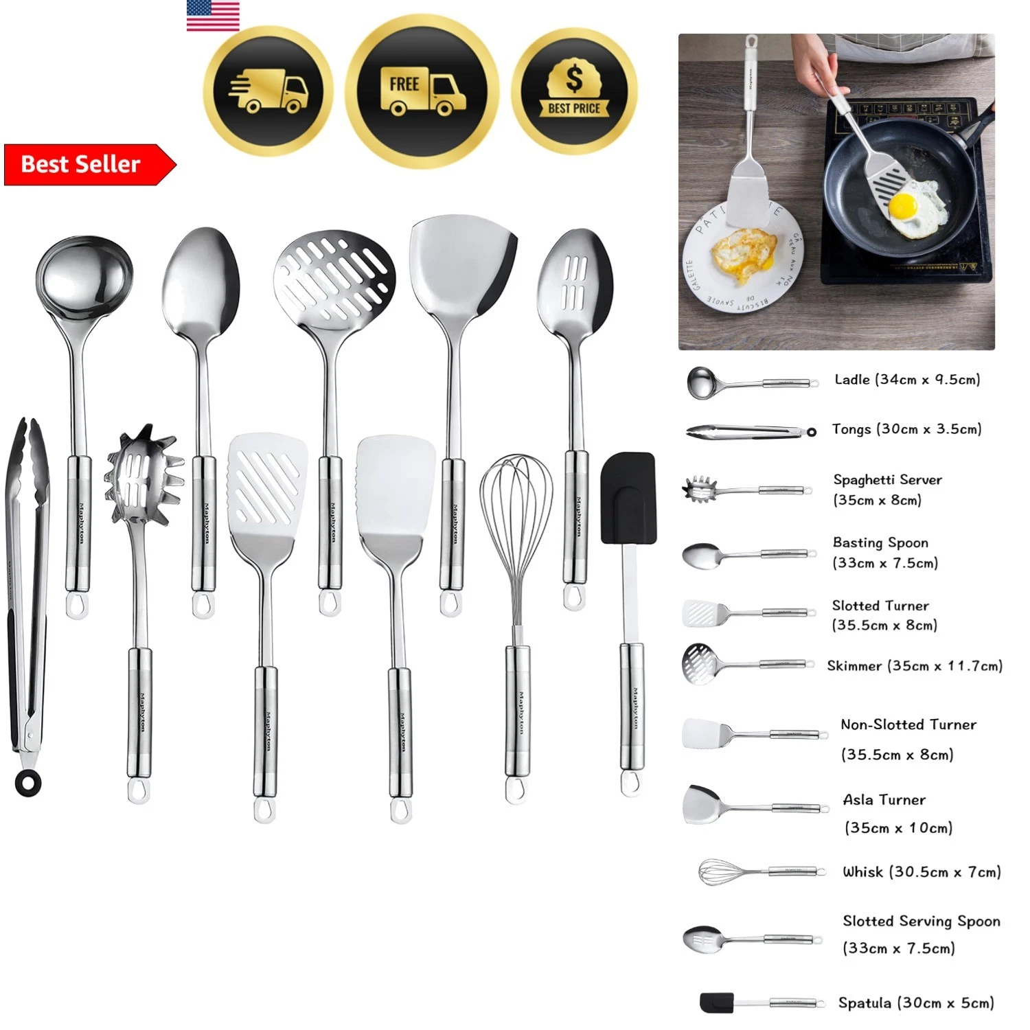 Kitchen Utensil Set 11 PCS Stainless Steel Cookware Nonstick Kitchen Gadgets