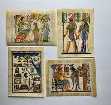 Set of (4) Rare Egyptian souvenirs genuine Egyptian Papyrus Handmade 8x6”