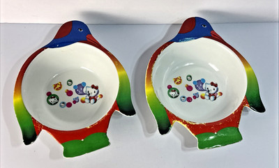 Trisa Penguin Bowls Set of 2 Hello Kitty Style Melamine Kids Dishes (READ)