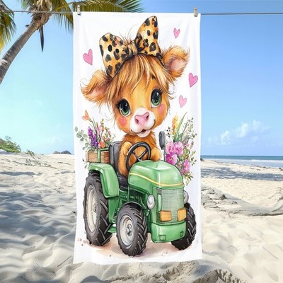 1pc of Cow-Themed Beach Towel Featuring a Tractor - Made from Soft, Highly Abs