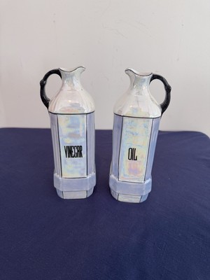 Vintage Czechoslovakia Lusterware Pearl Blue Set of 2 Oil and Vinegar cruets