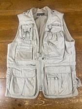 VINTAGE Banana Republic Vest Mens Medium Beige Cargo Photographer Safari Cotton