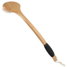 Back Scrub Brush for Shower Stiff Boar Bristles Bamboo Curved Long Handle Body