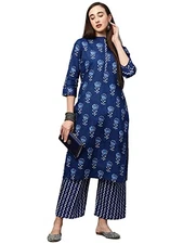 GoSriKi Women's Pure Cotton Flower Print Kurta with Palazzo