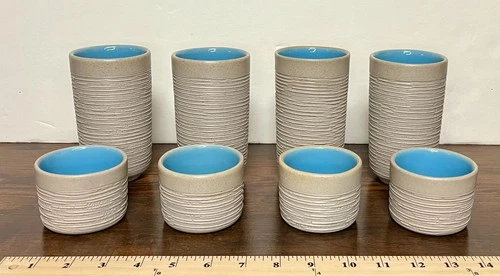 Set Of 8 Pigeon Forge Pottery Tennessee 4 Textured Tumblers And 4 Matching Cups