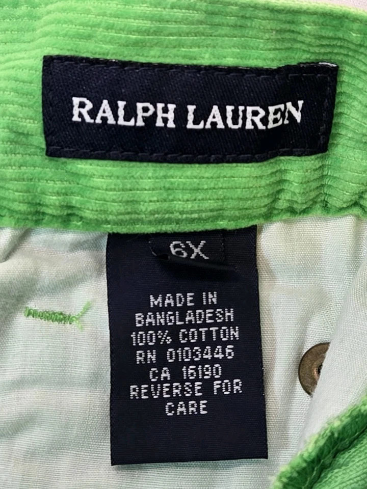 Calça de veludo verde limão Ralph Lauren meninas 6X rosa pônei em excelente estado usado - Imagem 2 de 4