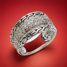NWOT JOHN HARDY CLASSIC CHAI STERLING SILVER & DIAMOND WIDE RING SIZE 8 ,0.35”W,