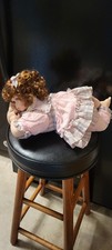 Soft Body Cloth Baby Girl Doll Light Complexion Brown Curly Hair Pink Outfit
