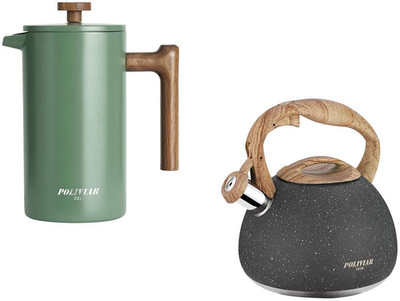 POLIVIAR 34 Oz French Press & 2.7 Quart Stainless Steel Tea Kettle Set