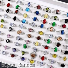 25/50Pcs Wholesale Colorful Crystal Mixed Ring Bulk Finger Band Ring Jewelry Lot