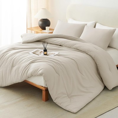 CozyLux King Size Comforter Set Oatmeal, 3 Pieces Lightweight Down Alternativ...