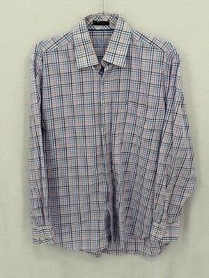 XMI Platinum Shirt Mens 16 34 35 White Plaid Long Sleeve Button Up Dress Office
