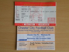 WREXHAM V CHESTER CITY  COCA COLA LEAGUE 2 WED 28TH DECEMBER 2005 + COACH TICKET