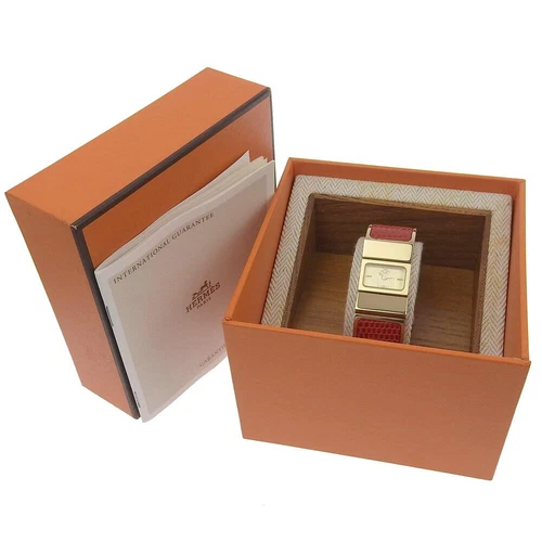 HERMÈS OROLOGIO HERMES ROQUE L01.201 BRACCIALE PLACCATO ORO QUARZO ANALOGICO QUADRANTE ORO DONNA