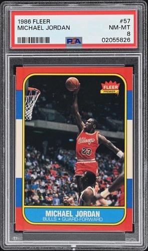 🔥 1986 FLEER MICHAEL JORDAN #57 ROOKIE RC CARD PSA 8 PERFECT CENTERING 🔥