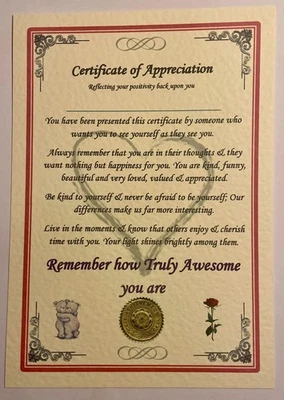 Unusual Thoughtful Gifts: Certificates of Positive Vibes Messages & Affirmations