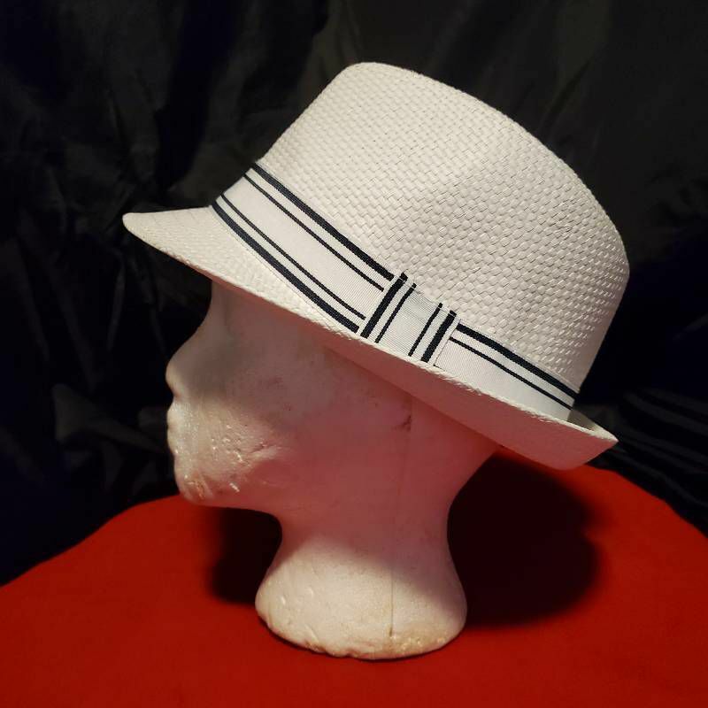 Fedora Hat Unisex Adults White Black Striped Band S/M L/XL New-image