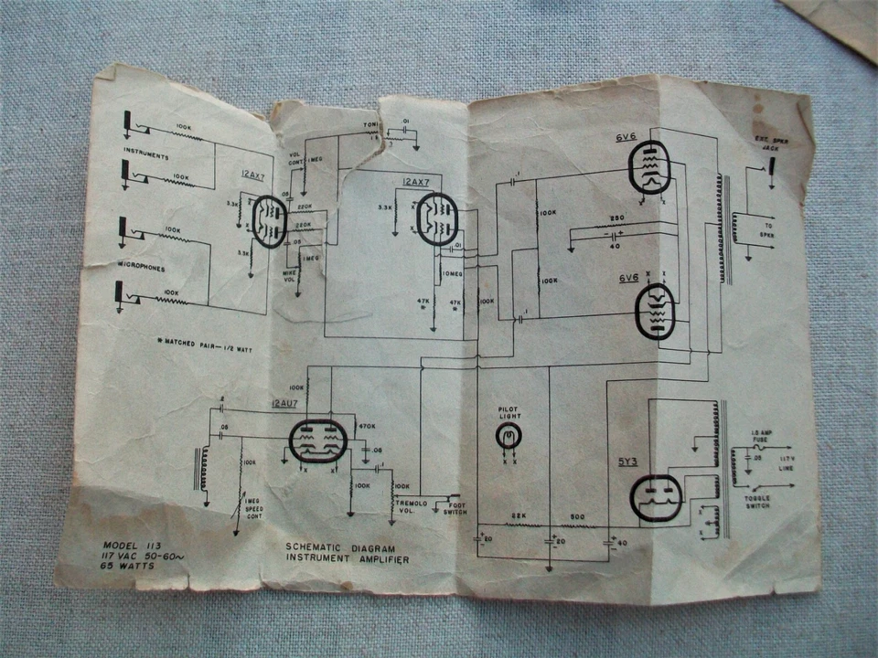 Amplificador Magnatone vintage principios de los años 50 garantía/esquema de cableado Foto 3 de 4
