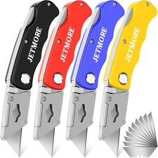 4 Pack Folding Utility Knife with Extra 10Pcs Blades, Box Cutters for Home, Offi