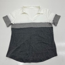 Gray  White Collared V-Neck Short Sleeve T-Shirt Women's Size Large NEW