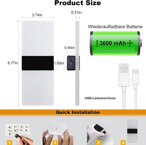 Battery Operated Wall Sconce Set of 2, Rechargeable Wall Lights Touch Control Di - Picture 5 of 7