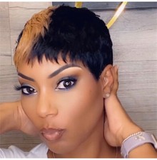 Short Layered Human Hair Wigs Pixie Cut Wigs with Bangs Brazilian Hair Wigs 1B30