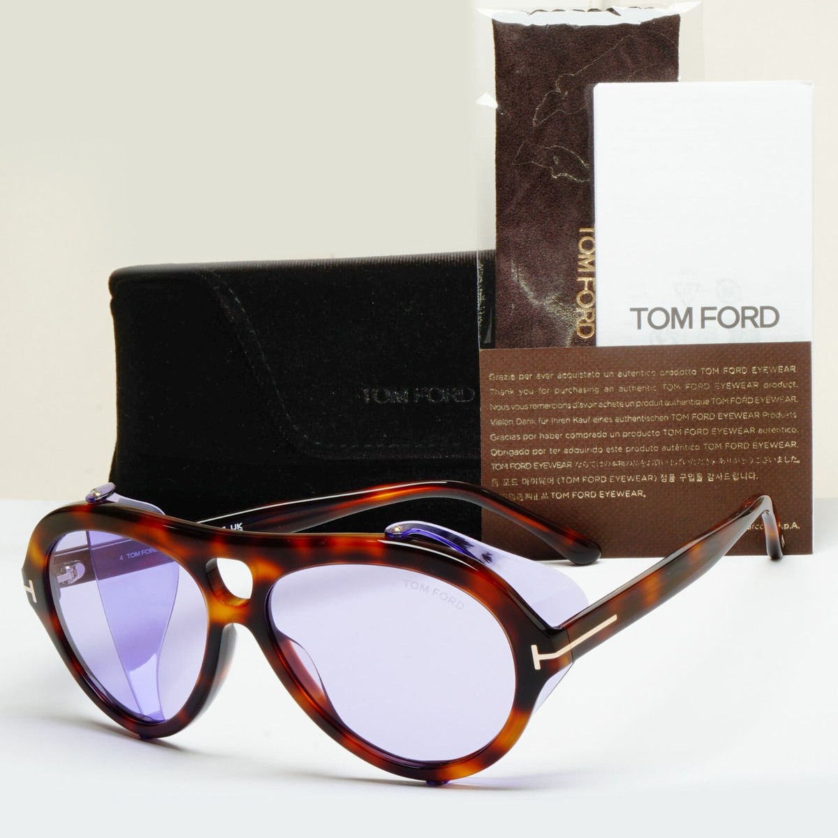 Tom Ford Sunglasses Neughman Brown Violet Pilot Side Shields