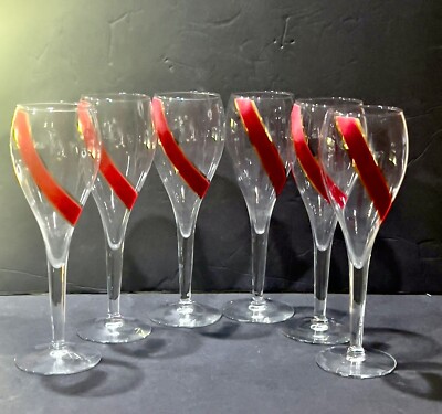 G H Mumm Cordon Rouge Champagne Flute/Glass Set of 6 Red Sash Emblem Tulip Shape